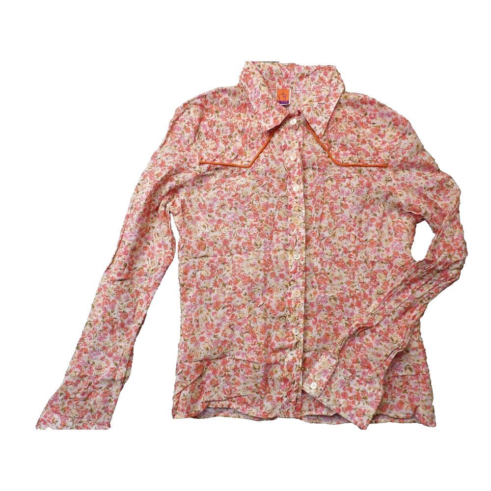 Vtg B. TRUE Western Womens SZ Large Button Up Top 90's Y2K Light Red Floral~ USA